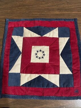 Red, Navy & Cream Star Quilt Square Pillow Top